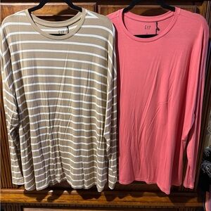 NWT GAP Tan Striped and Pink Long Sleeve Shirts